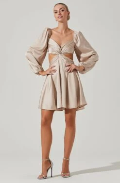 Anamaria Cutout Long Sleeve Mini Dress -Dresses Sales Store ACDR101291 CHAMPAGNE 1
