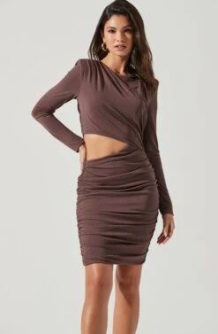 Cairo Cutout Long Sleeve Mini Dress -Dresses Sales Store ACDR101318 MOCHA 1756