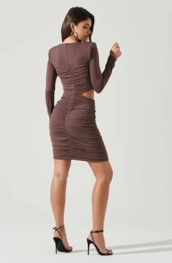 Cairo Cutout Long Sleeve Mini Dress -Dresses Sales Store ACDR101318 MOCHA 1761
