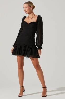 Carmella Sweetheart Ruched Long Sleeve Mini Dress -Dresses Sales Store ACDR101356 BLACK 2