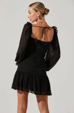 Carmella Sweetheart Ruched Long Sleeve Mini Dress -Dresses Sales Store ACDR101356 BLACK 4