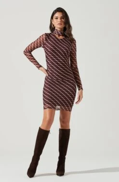 Bryn High Neck Cutout Long Sleeve Mini Dress -Dresses Sales Store ACDR101363 WINEPINKGEO 2115