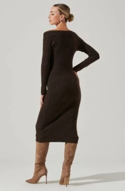 Naya Asymmetrical Shoulder Sweater Midi Dress -Dresses Sales Store ACDR101368 BROWN 13681