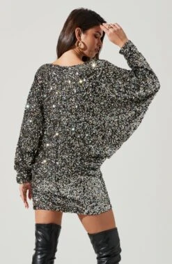 Nebula Sequin Dolman Sleeve Mini Dress -Dresses Sales Store ACDR101407 BLACKRAINBOW 2258 1