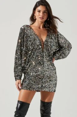 Nebula Sequin Dolman Sleeve Mini Dress -Dresses Sales Store ACDR101407 BLACKRAINBOW 2258 5