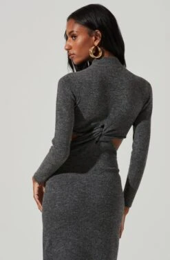 Kenna Mock Neck Twist Front Cutout Midi Dress -Dresses Sales Store ACDR101430 GREY 4