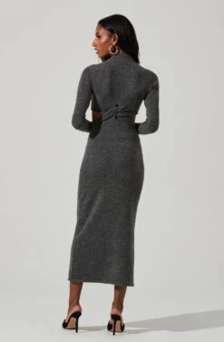 Kenna Mock Neck Twist Front Cutout Midi Dress -Dresses Sales Store ACDR101430 GREY 5