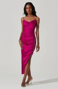 Anika Satin Rhinestone Embellished Midi Dress -Dresses Sales Store ACDR101431 FUCHSIA 3