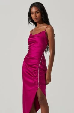 Anika Satin Rhinestone Embellished Midi Dress -Dresses Sales Store ACDR101431 FUCHSIA 4