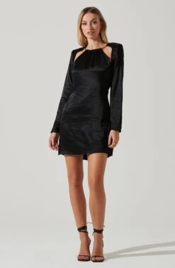 Carina Satin Chain Link Long Sleeve Mini Dress -Dresses Sales Store ACDR101441 BLACK 1