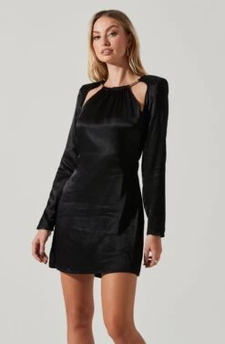 Carina Satin Chain Link Long Sleeve Mini Dress -Dresses Sales Store ACDR101441 BLACK 2