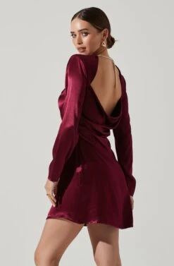 Carina Satin Chain Link Long Sleeve Mini Dress -Dresses Sales Store ACDR101441 WINE 4