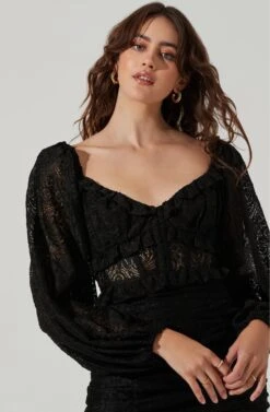 Chrisley Lace Corset Long Sleeve Mini Dress -Dresses Sales Store ACDR101445 BLACK 4