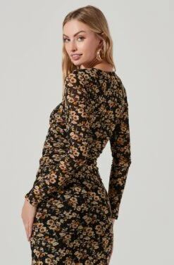 Hyacinth Floral Square Neck Midi Dress -Dresses Sales Store ACDR101447 BLACKYELLOWGOLD 4