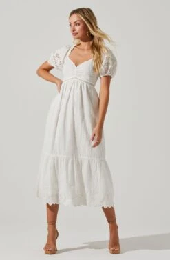Itzel Eyelet Puff Sleeve Midi Dress -Dresses Sales Store ACDR101454 WHITE 2