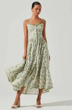 Yamila Floral Eyelet Midi Dress -Dresses Sales Store ACDR101467 OLIVEYELLOWFLORAL 2