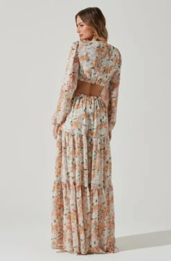Lively Floral Cutout Long Sleeve Maxi Dress -Dresses Sales Store ACDR101496 BLUEAPRICOTFLORAL 6
