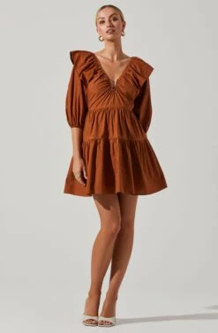 Nixi Ruffle Tiered Mini Dress -Dresses Sales Store ACDR101510 BROWN 1