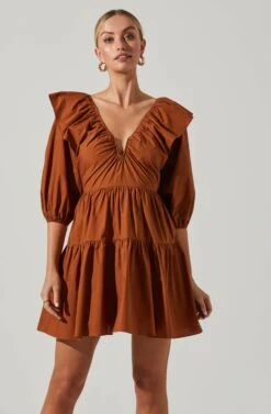 Nixi Ruffle Tiered Mini Dress -Dresses Sales Store ACDR101510 BROWN 2