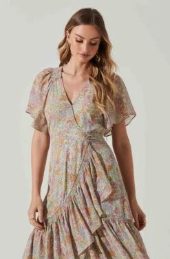Adella Floral Flutter Sleeve Ruffle Midi Dress -Dresses Sales Store ACDR101520C GREENPINKMULTIFLR 3