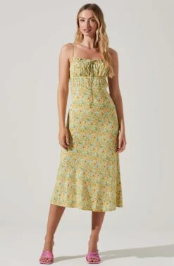 Maritza Floral Smocked Midi Dress -Dresses Sales Store ACDR101529 YELLOWGREENDITSY 1