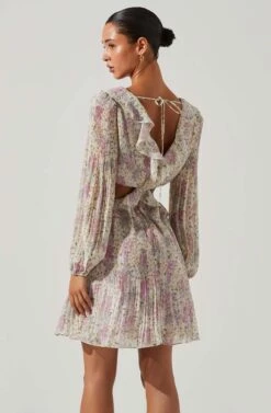 Marcy Floral Pleated Cutout Mini Dress -Dresses Sales Store ACDR101534 LILACBLUEMULTI 3