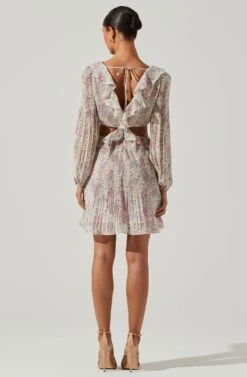 Marcy Floral Pleated Cutout Mini Dress -Dresses Sales Store ACDR101534 LILACBLUEMULTI 4