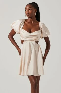 Clarita Cutout Puff Sleeve Mini Dress -Dresses Sales Store ACDR101536A CHAMPAGNE 3