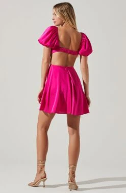 Clarita Cutout Puff Sleeve Mini Dress -Dresses Sales Store ACDR101536A FUCHSIA 4