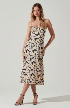 Gala Bustier Cross Strap Midi Dress -Dresses Sales Store ACDR101545 BLACKPURPLEFLORAL 1