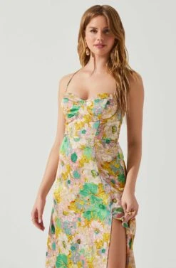 Gala Bustier Cross Strap Midi Dress -Dresses Sales Store ACDR101545 CORALYELLOWFLORAL 3