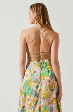 Gala Bustier Cross Strap Midi Dress -Dresses Sales Store ACDR101545 CORALYELLOWFLORAL 5