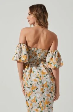 Zurina Floral Off Shoulder Midi Dress -Dresses Sales Store ACDR101549 BLUEAPRICOTFLORAL 2
