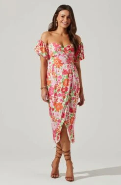 Zurina Floral Off Shoulder Midi Dress -Dresses Sales Store ACDR101549 PINKFLORAL 1