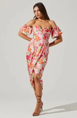 Zurina Floral Off Shoulder Midi Dress -Dresses Sales Store ACDR101549 PINKFLORAL 3