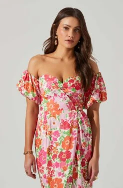Zurina Floral Off Shoulder Midi Dress -Dresses Sales Store ACDR101549 PINKFLORAL 4