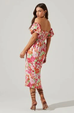 Zurina Floral Off Shoulder Midi Dress -Dresses Sales Store ACDR101549 PINKFLORAL 6
