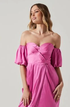 Zurina Off Shoulder Puff Sleeve Midi Dress -Dresses Sales Store ACDR101549 PINK 4