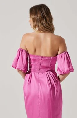Zurina Off Shoulder Puff Sleeve Midi Dress -Dresses Sales Store ACDR101549 PINK 5