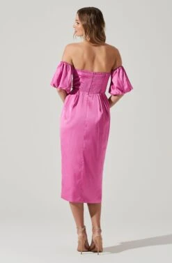 Zurina Off Shoulder Puff Sleeve Midi Dress -Dresses Sales Store ACDR101549 PINK 6