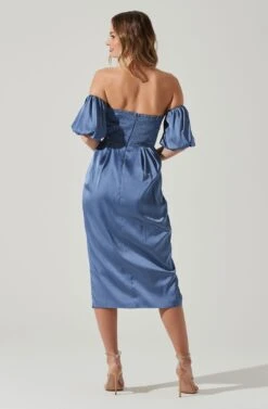 Zurina Off Shoulder Puff Sleeve Midi Dress -Dresses Sales Store ACDR101549 SLATEBLUE 6