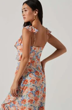 Mahalia Floral Sweetheart Ruffle Midi Dress -Dresses Sales Store ACDR101550 BLUEORANGEFLORAL 4