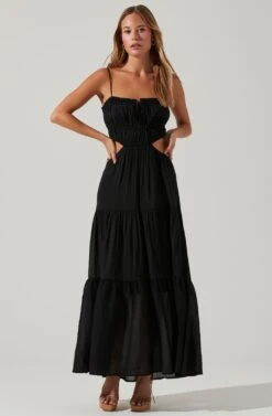 Odina Smocked Cutout Tiered Maxi Dress -Dresses Sales Store ACDR101551S BLACK 1
