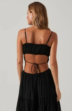 Odina Smocked Cutout Tiered Maxi Dress -Dresses Sales Store ACDR101551S BLACK 4