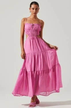 Odina Smocked Cutout Tiered Maxi Dress -Dresses Sales Store ACDR101551S PINK 2