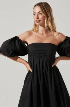 Carlin Off Shoulder Puff Sleeve Midi Dress -Dresses Sales Store ACDR101554 BLACK 2