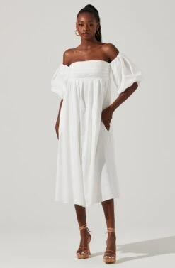 Carlin Off Shoulder Puff Sleeve Midi Dress -Dresses Sales Store ACDR101554 WHITE 1