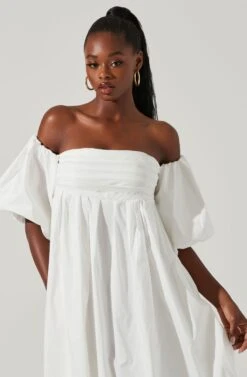 Carlin Off Shoulder Puff Sleeve Midi Dress -Dresses Sales Store ACDR101554 WHITE 2