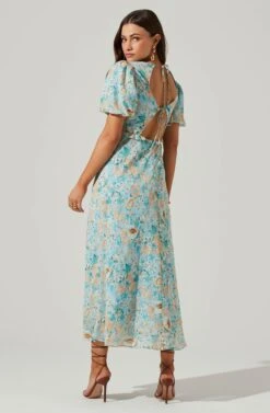 Esperanza Floral Puff Sleeve Midi Dress -Dresses Sales Store ACDR101560 BLUEPEACHFLORAL 4