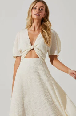 Manola Cutout Puff Sleeve Midi Dress -Dresses Sales Store ACDR101565 CREAM 2